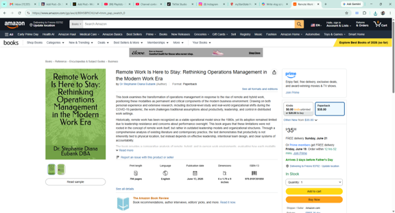 Be sure to check out my first textbook on Operations Management. The book is titled "Remote Work Is Here to Stay: Rethinking Operations Management in the Modern Work Era." You can purchase the textbook on Amazon at the link below. https://www.amazon.com/gp/aw/d/B0H5BPJCHJ/ref=tmm_pap_swatch_0