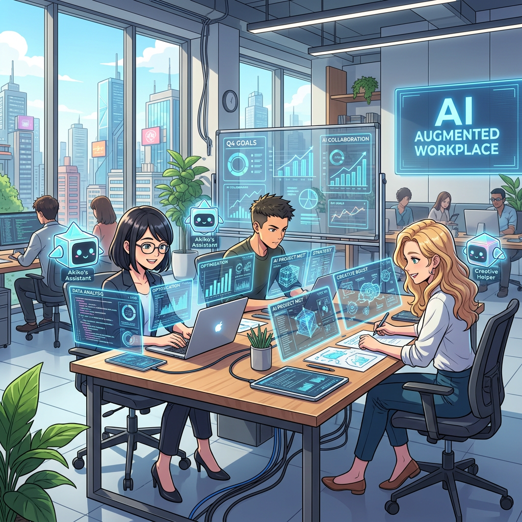 AI augmenting employees in modern workplace setting