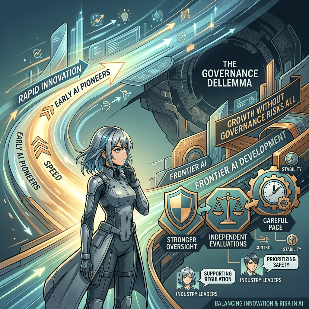 AI governance infographic reading “Balancing Innovation & Risk in AI”