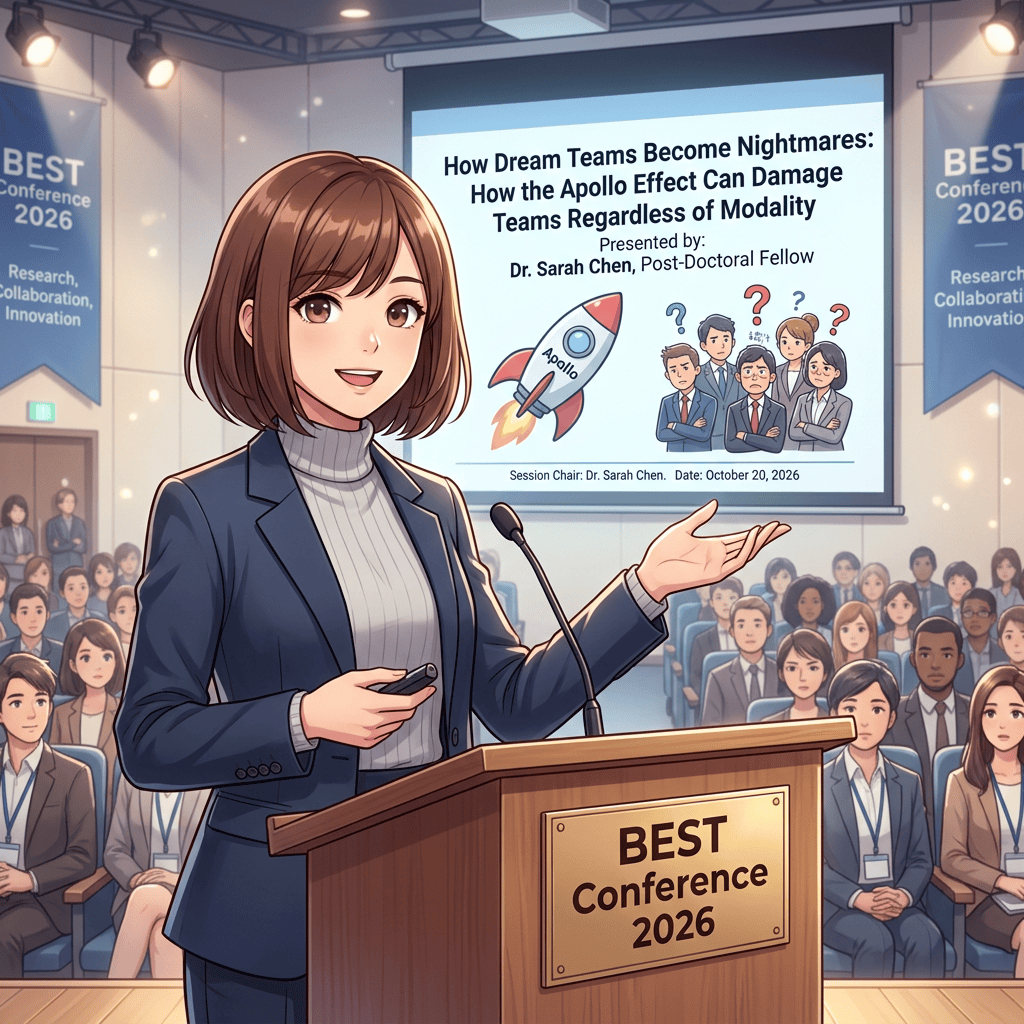 Speaker presenting Apollo effect research at BEST Conference 2026